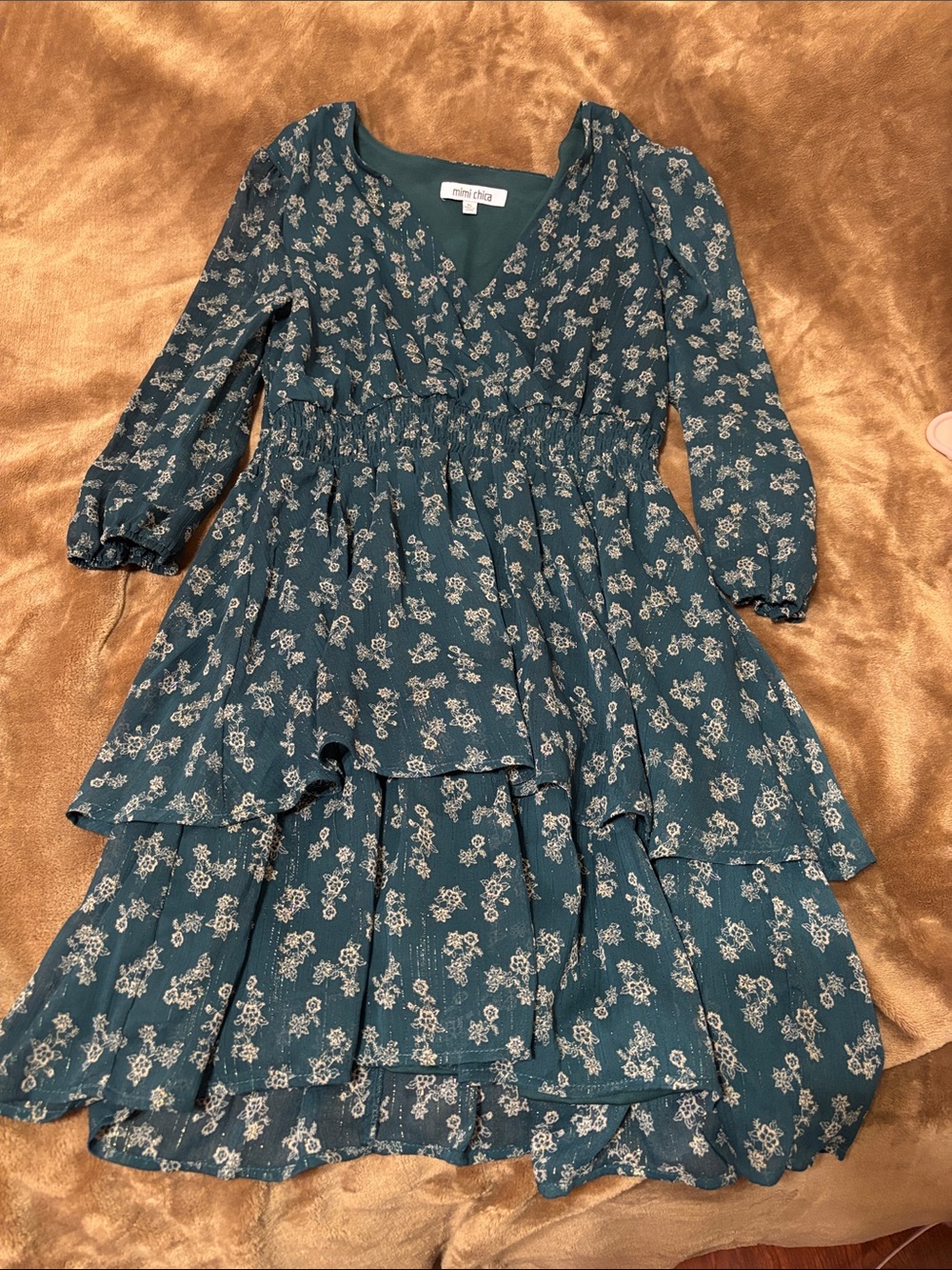 Mimi Chica Teal Floral Tiered Dress